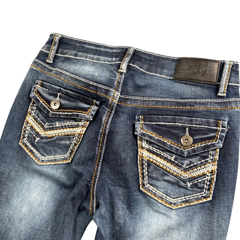 True Luck Jeans Women's 7/8 Bootcut Medium Wash Embroidered‎ Flap Pocket Y2K